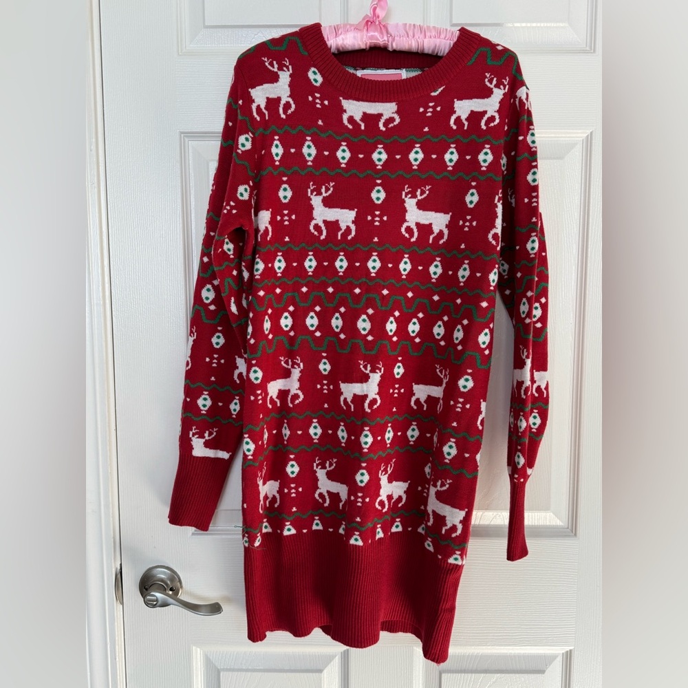 Tipsy Elves Red and White Reindeer Mini Dress
